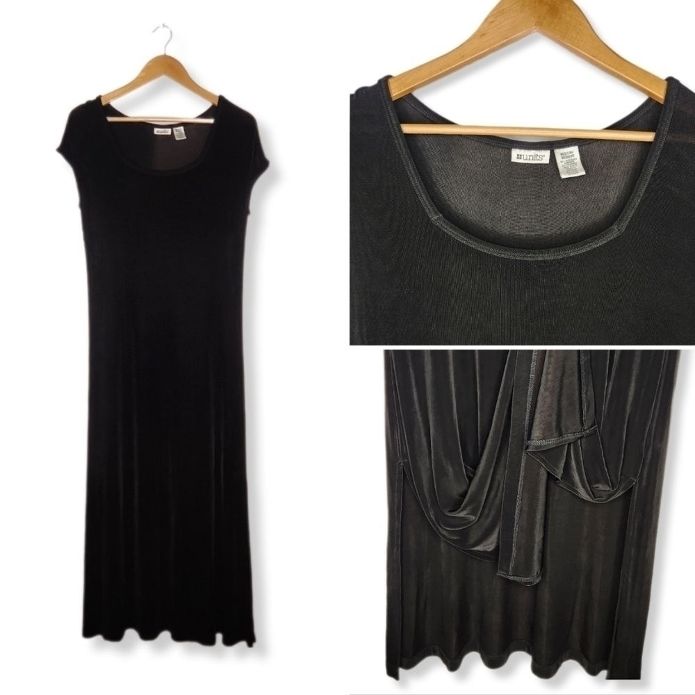Vintage 90s Liquid Knit Sheer Black Double Side Slit Maxi Dress Size Medium